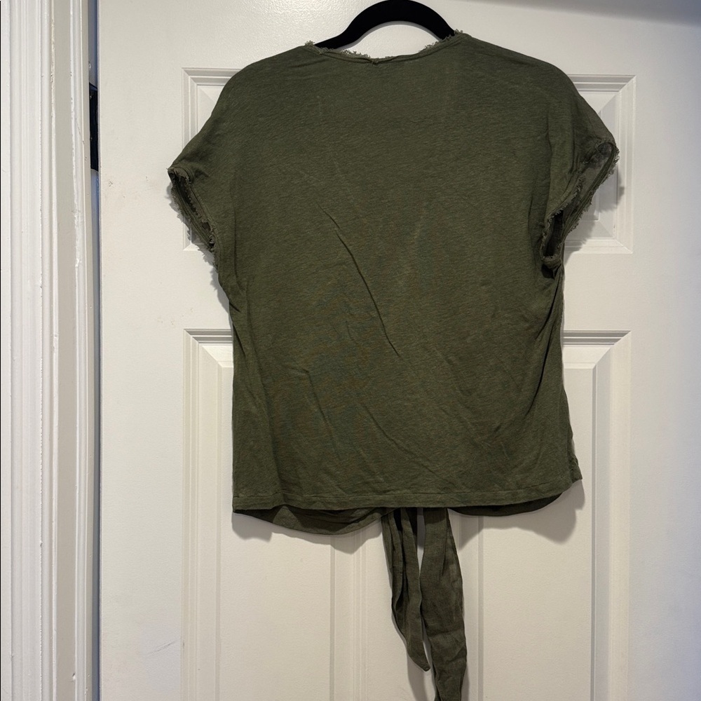 Massimo Dutti green khaki Tie Front Blouse - Picture 4 of 4
